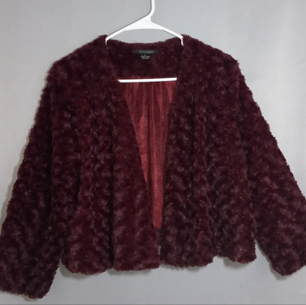 Plush Burgundy Faux Fur Jacket Sunny Taylor Size L